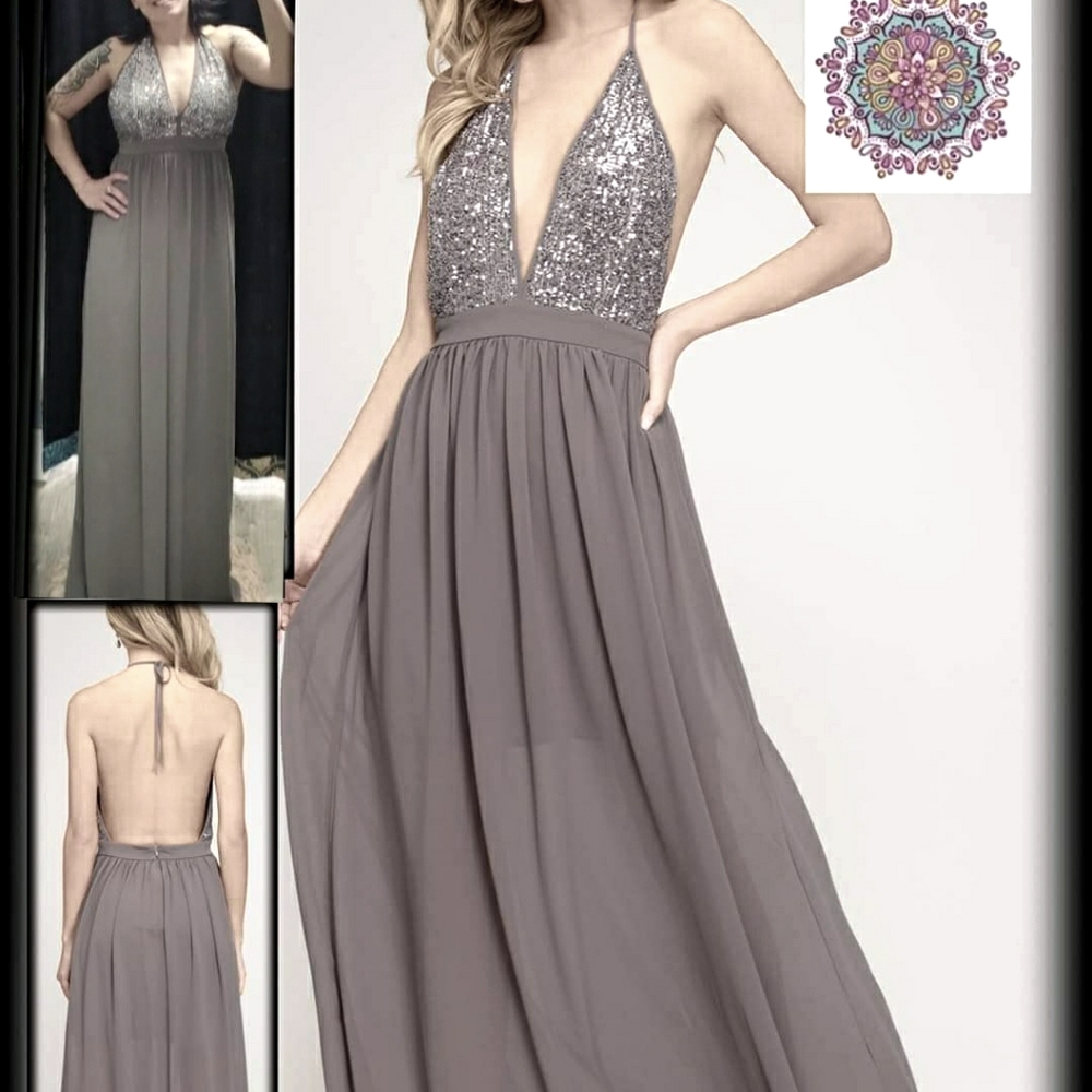 She + Sky Gray Sequin halter top dress
